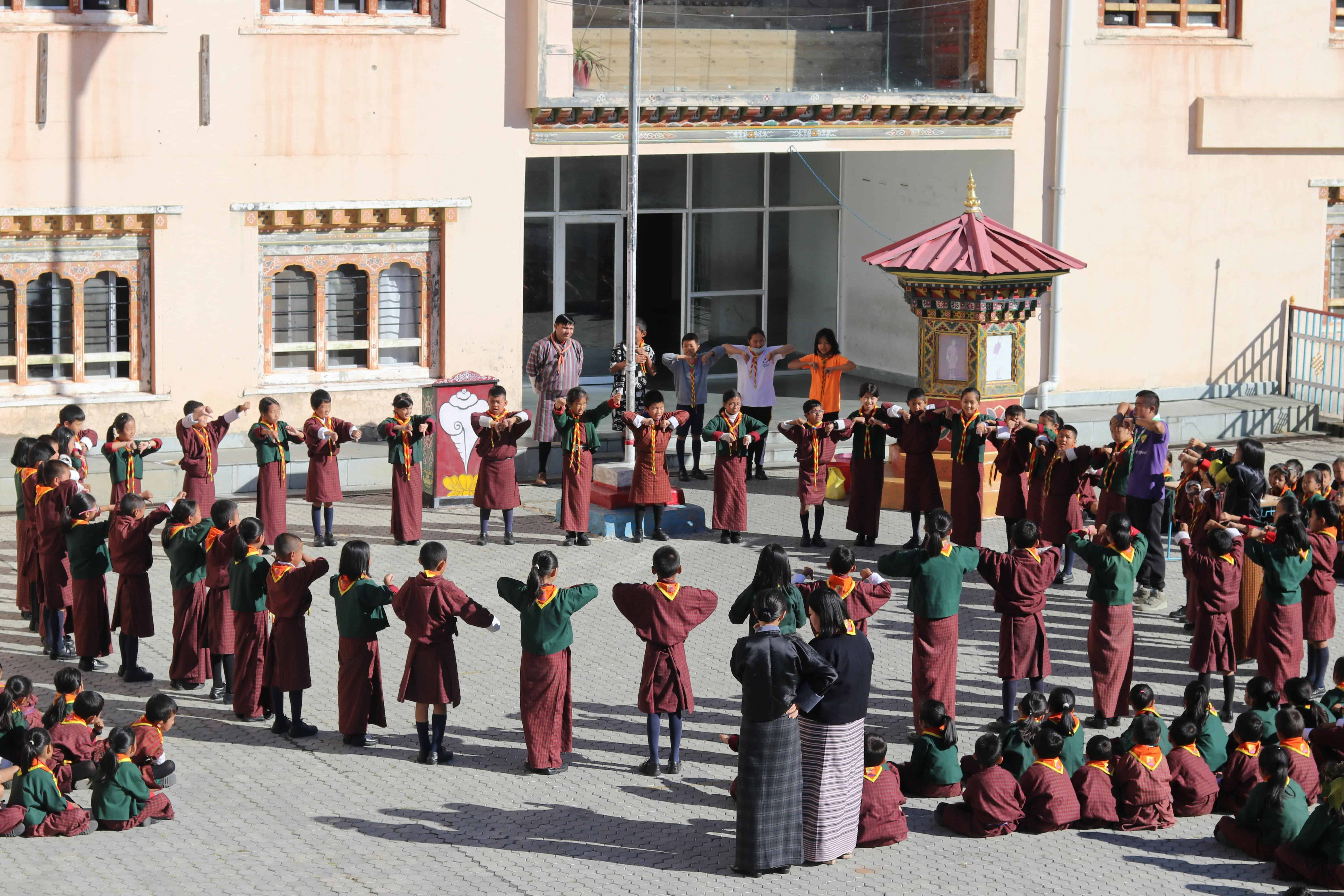 students playing in school.