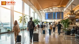 Travelers transiting through Bangkok airport en route to Bhutan