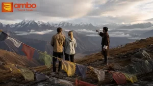 german couple in the mountains in bhutan